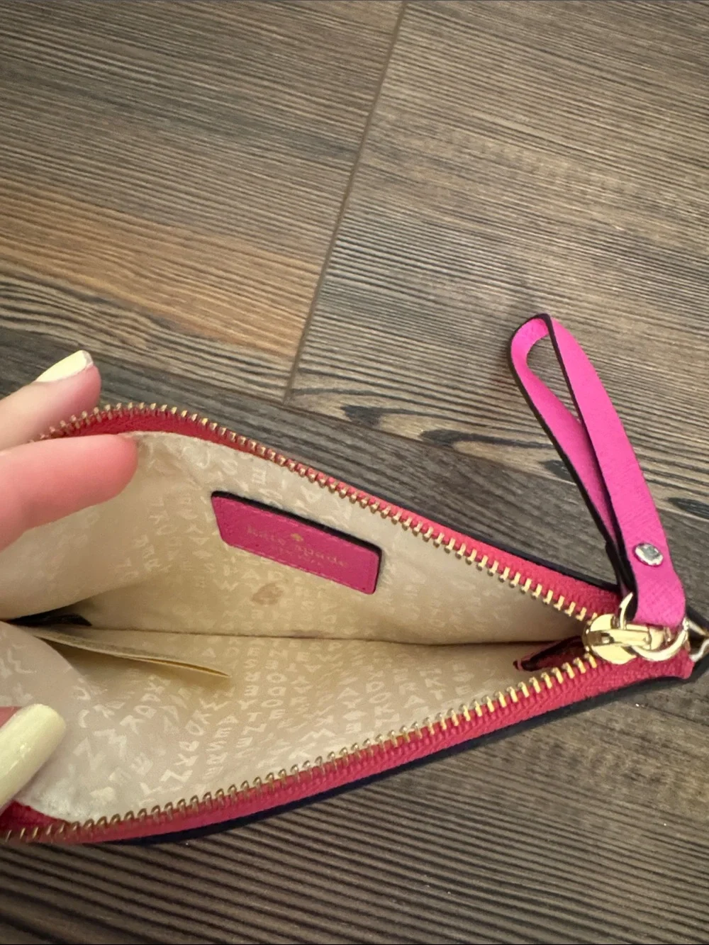 kate spade Bright Pink Leather Zip Wristlet with Front Pocket